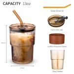 BLUEPOLAR 13oz/400ml Tumbler Water Glass, Cups with Straw and Lid Sealed Carry on for Coffee, Iced Tea, Thick Wall Insulated Glass Cup (Amberwith Protect Sleeve)