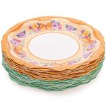 Frcctre 50 Pack Floral Paper Tea Cups and Saucers, 9 oz Disposable Butterfly Floral Paper Teacups with Handle and Plates for Tea Party Decorations Birthday Baby Shower Wedding