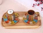 GuangYang Stoneware Tea Cups – 7 oz Set of 6, Hand-Painted Rainbow Glaze (Durable Ceramic for Hot Tea, Coffee, Latte, Cappuccino and Some Specialty drinks)