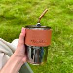 BLUEPOLAR 13oz/400ml Tumbler Water Glass, Cups with Straw and Lid Sealed Carry on for Coffee, Iced Tea, Thick Wall Insulated Glass Cup (Amberwith Protect Sleeve)