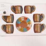 GuangYang Stoneware Tea Cups – 7 oz Set of 6, Hand-Painted Rainbow Glaze (Durable Ceramic for Hot Tea, Coffee, Latte, Cappuccino and Some Specialty drinks)