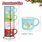 Set of 4 Stackable Christmas Mugs, 15.8 Oz Coffee Mug With Stand, Holiday Hot Cocoa Mugs for Mom Family Colleagues Friend & Farmhouse Cocoa Tray Decor