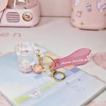 Rertnocnf Cute Kawaii Keychain Floating Cartoon Animals White Rabbit Milk Tea Cup Design Backpack Car Key Pendant Kids Girls Women Handbag Wallet Clear Glitter Liquid Key chain