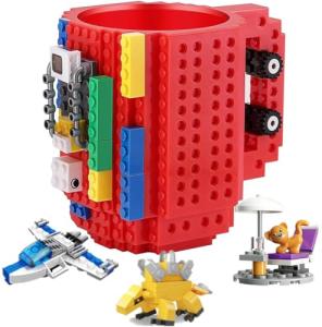 DEEXITO Build on Brick Coffee Mugs,Creative DIY Kids Party Cups with Building Blocks,Fun Novelty Gifts for Kids Childhood Adults Office Birthday Xmas,Red
