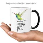 With Brave Wings She Flies Hummingbird Mug | Inspirational Coffee Cup Gift for Women | Ceramic 11oz 15oz | Dishwasher Microwave Safe | Nature Bird Floral Quote Mug