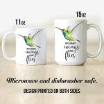 With Brave Wings She Flies Hummingbird Mug | Inspirational Coffee Cup Gift for Women | Ceramic 11oz 15oz | Dishwasher Microwave Safe | Nature Bird Floral Quote Mug