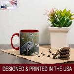 ATSAKA Blue Heron Mug, 11oz Ceramic Coffee Cup with Wetland Bird and Water Lily Scene, Nature Inspired Wildlife Drinkware, Gift for Birdwatchers and Outdoor Fans