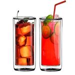 Sun's Tea (Set of 2) 20oz (600ml) Ultra Clear Strong Double Wall Insulated Thermo Glass Tumbler V3 Highball Glass for Beer/cocktail/lemonade/iced Tea/Smoothie (Real Borosilicate Glass, Not Plastic)