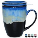 Bosmarlin Ceramic Tea Cup with Infuser and Lid, 13.5 Oz, 4 Colors to Choose, Dishwasher and Microwave Safe, Reactive Glaze, Steeping Tea Mug with Strainer