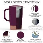 Mora Ceramics Large Tea Mug with Loose Leaf Infuser and Ceramic Lid, 18 oz, Portable, Microwave and Dishwasher Safe, Tall Coffee Cup - Rustic Matte Ceramic Glaze, Modern Herbal Tea Strainer, Merlot