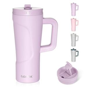 COKTIK 20 oz Insulated Tumbler with Handle and Two Lids(Flip/Straw), Double Wall Stainless Steel Vacuum Insulated Tumbler, Cupholder Friendly,Travel Coffee Mug BPA Free Reusable Cup,Taro purple