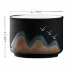 VOIDY Mountain view tea cup, black tea cup set with mountain pattern and bird (five piece set), Compact type