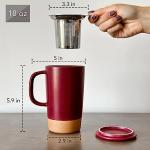 Mora Ceramics Large Tea Mug with Loose Leaf Infuser and Ceramic Lid, 18 oz, Portable, Microwave and Dishwasher Safe, Tall Coffee Cup - Rustic Matte Ceramic Glaze, Modern Herbal Tea Strainer, Merlot