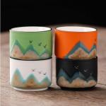 VOIDY Mountain view tea cup, black tea cup set with mountain pattern and bird (five piece set), Compact type