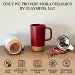 Mora Ceramics Large Tea Mug with Loose Leaf Infuser and Ceramic Lid, 18 oz, Portable, Microwave and Dishwasher Safe, Tall Coffee Cup - Rustic Matte Ceramic Glaze, Modern Herbal Tea Strainer, Merlot