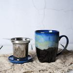 Bosmarlin Ceramic Tea Cup with Infuser and Lid, 13.5 Oz, 4 Colors to Choose, Dishwasher and Microwave Safe, Reactive Glaze, Steeping Tea Mug with Strainer
