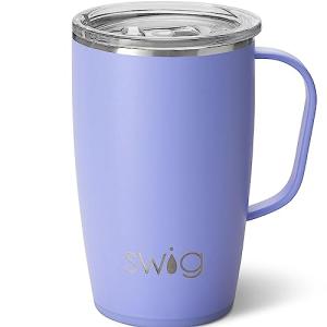 Swig Life 18oz Travel Mug, Insulated Tumbler with Handle and Lid, Cup Holder Friendly, Dishwasher Safe, Stainless Steel, Travel Coffee Cup (Hydrangea)