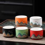 VOIDY Mountain view tea cup, black tea cup set with mountain pattern and bird (five piece set), Compact type
