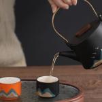 VOIDY Mountain view tea cup, black tea cup set with mountain pattern and bird (five piece set), Compact type