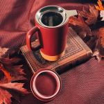 Mora Ceramics Large Tea Mug with Loose Leaf Infuser and Ceramic Lid, 18 oz, Portable, Microwave and Dishwasher Safe, Tall Coffee Cup - Rustic Matte Ceramic Glaze, Modern Herbal Tea Strainer, Merlot