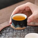 VOIDY Mountain view tea cup, black tea cup set with mountain pattern and bird (five piece set), Compact type