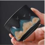 VOIDY Mountain view tea cup, black tea cup set with mountain pattern and bird (five piece set), Compact type