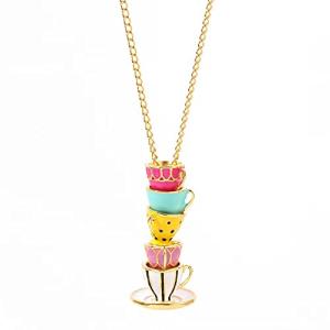 Purple Myrtle Cute Stacked Teacup Necklace for Adult Women. Great Alice and Wonderland Style Necklace