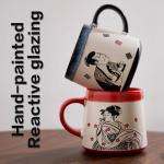 BICETTO Handmade 15oz Japanese Ukiyo-e Large Ceramic Coffee Mug, Artistic Pottery Big Tea Cup for Office & Home, Microwave & Dishwasher Safe (Samurai & Geisha)