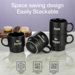 Signature Housewares Stackable Coffee Mug Tower Set with Metal Wire Rack - 15 Ounce Coffee Mugs for Coffee, Tea, Cocoa, Milk, Cappuccino, Hot Chocolate Set of 4 - Be Happy Matte Black