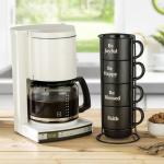 Signature Housewares Stackable Coffee Mug Tower Set with Metal Wire Rack - 15 Ounce Coffee Mugs for Coffee, Tea, Cocoa, Milk, Cappuccino, Hot Chocolate Set of 4 - Be Happy Matte Black