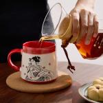 BICETTO Handmade 15oz Japanese Ukiyo-e Large Ceramic Coffee Mug, Artistic Pottery Big Tea Cup for Office & Home, Microwave & Dishwasher Safe (Samurai & Geisha)