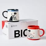 BICETTO Handmade 15oz Japanese Ukiyo-e Large Ceramic Coffee Mug, Artistic Pottery Big Tea Cup for Office & Home, Microwave & Dishwasher Safe (Samurai & Geisha)