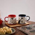 BICETTO Handmade 15oz Japanese Ukiyo-e Large Ceramic Coffee Mug, Artistic Pottery Big Tea Cup for Office & Home, Microwave & Dishwasher Safe (Samurai & Geisha)