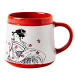 BICETTO Handmade 15oz Japanese Ukiyo-e Large Ceramic Coffee Mug, Artistic Pottery Big Tea Cup for Office & Home, Microwave & Dishwasher Safe (Samurai & Geisha)