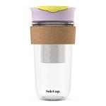 SoleCup. Large Travel Mug Loose Tea Infuser - Detachable Tea Strainer with Spill Proof Lid - 18oz/530ml BPA-Free Reusable Glass Travel Coffee Cup with Cork Band (Ice Cream)