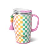 Swig Life 18oz Travel Mug, Insulated Tumbler with Handle and Lid, Cup Holder Friendly, Dishwasher Safe, Stainless Steel, Checkered Tumbler with Handle (Check Mate)