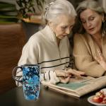 Topadorn Ceramic Coffee Mug Travel Cup with Lid 17oz., Porcelain Tall Tea Cup with Handle for Home & Office, Blue Floral Art Pattern Mug with Gift Box, 6.5''H