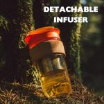 SoleCup. Large Travel Mug Loose Tea Infuser - Detachable Tea Strainer with Spill Proof Lid - 18oz/530ml BPA-Free Reusable Glass Travel Coffee Cup with Cork Band (Ice Cream)