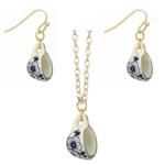 Vintage Blue Flower Porcelain Teacup Jewelry Set: Ceramic Pendant Necklace & Drop Earrings (2-Piece Set)