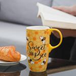 Topadorn Coffee Ceramic Mug Porcelain Latte Tea Cup With Lid in Present Box 17oz,Novelty Coffee Mugs for Men Women Office & Home Bee Mug