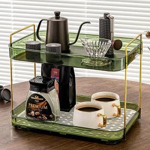 Coffee Bar Accessories, Station Organizers,Large Capacity Storage with Drain Board,Whisky Tray,Mug Tea Cup Holder Coffee Bar Organizer,Retro Green