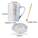 KEYIGOU 13.5oz Marble Coffee Mugs with Lid Gold Spoon Pearly Ceramic Tea Cup Cute Mugs for Women Mom Friend Gifts