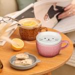 Cute Ceramic Cat Coffee Mug with Lid,Kawaii Coffee Mugs or Tea Cups for Cat Lovers,Funny Novelty Cat Breakfast Mugs for Women,Wife,Mum,Girls,Boys,Friends,Kids,Christmas,Birthday Gift,300ML（Pink）