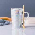 KEYIGOU 13.5oz Marble Coffee Mugs with Lid Gold Spoon Pearly Ceramic Tea Cup Cute Mugs for Women Mom Friend Gifts