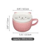 Cute Ceramic Cat Coffee Mug with Lid,Kawaii Coffee Mugs or Tea Cups for Cat Lovers,Funny Novelty Cat Breakfast Mugs for Women,Wife,Mum,Girls,Boys,Friends,Kids,Christmas,Birthday Gift,300ML（Pink）