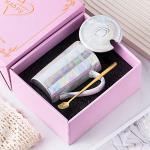 KEYIGOU 13.5oz Marble Coffee Mugs with Lid Gold Spoon Pearly Ceramic Tea Cup Cute Mugs for Women Mom Friend Gifts