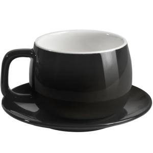 ionEgg Porcelain Coffee Cup with Saucer 270ml/9oz, Minimalist Design, Perfect for Latte, Cappuccino, and Tea, Black