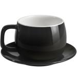 ionEgg Porcelain Coffee Cup with Saucer 270ml/9oz, Minimalist Design, Perfect for Latte, Cappuccino, and Tea, Black