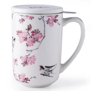 AmorArc Porcelain Tea Mug with Infuser and Lids, 18 Oz Coffee Cup Strainer with Bag Holder for Loose Leaf Tea, Steeping Coffee Mug for House-warming Wedding Birthday Gift