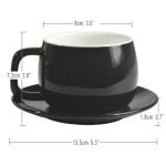 ionEgg Porcelain Coffee Cup with Saucer 270ml/9oz, Minimalist Design, Perfect for Latte, Cappuccino, and Tea, Black